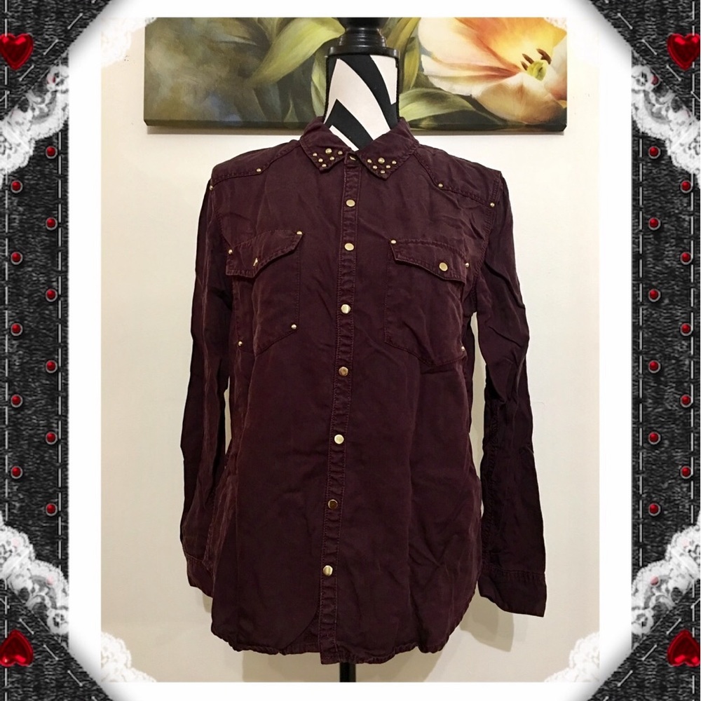 H&M Golden Stud Button Down Burgundy Shirt